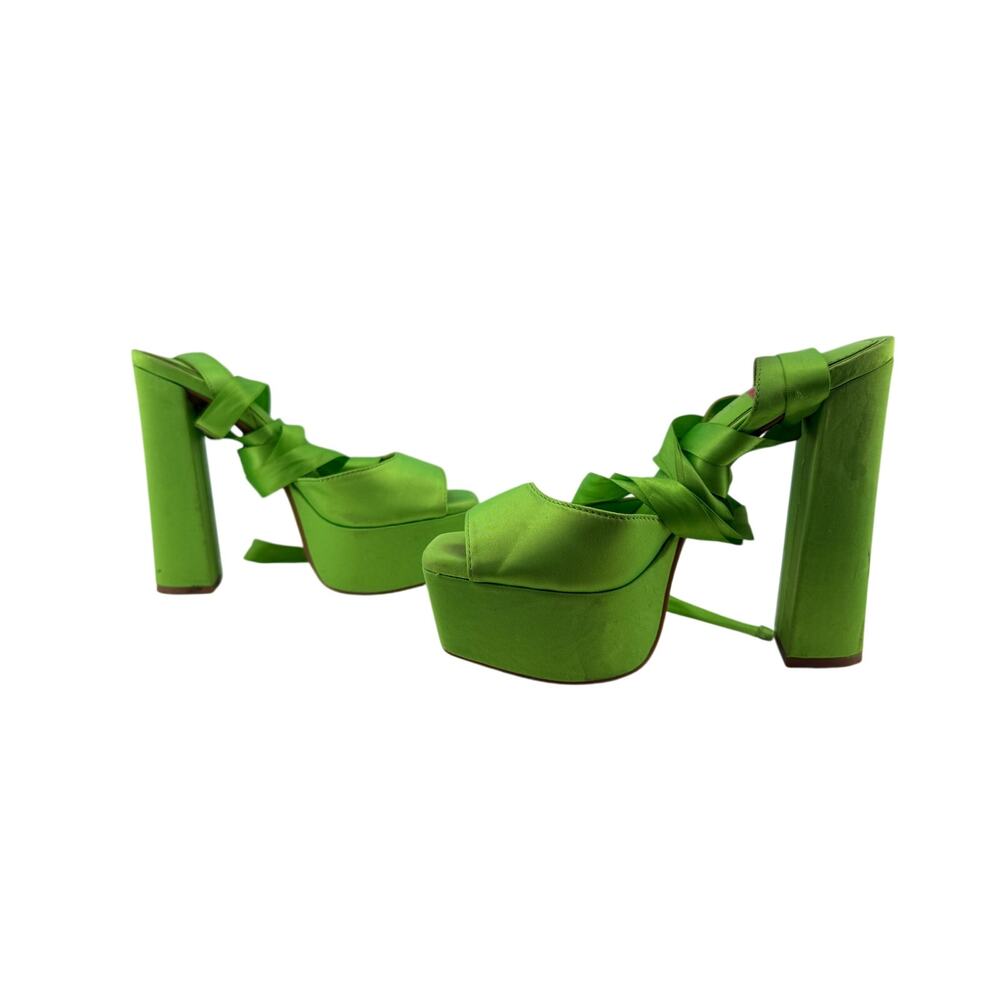 Gianna Bini Karstin Matte Satin Wrap Up Platform Heels Apple Green Womens 5